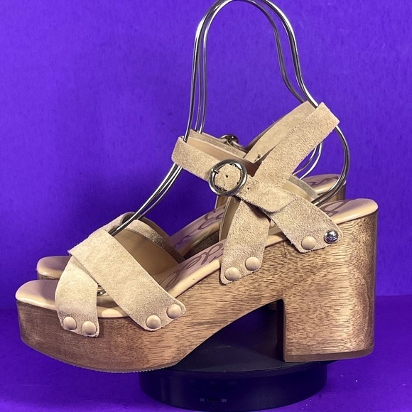 Sam Edelman Women's Beige Suede JOSEFINE Platform Heel Sandals Shoe Size 9.5 - Picture 3 of 8